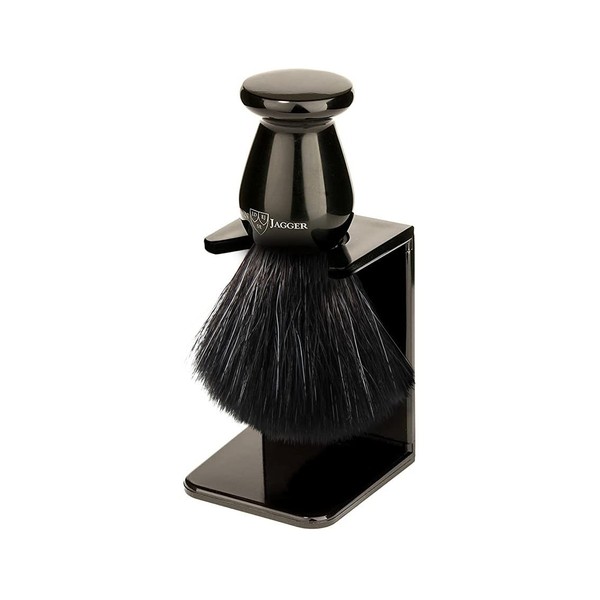Edwin Jagger Imitation ebony black synthetic shaving brush with small drip stand