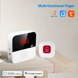 Chatthen Personal Alarm, Wireless Portable Caregiver Pager Alarm System, Personal Alarms for Elderly, 1 Receiver & 1 Call Button, Compatible with Tuya/Smart Life APP (Only Supports Wi-Fi 2.4GHz)