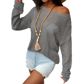 Zeagoo Off The Shoulder Tops for Women Crochet Knit Bathing Suit Cover Up 2025 Vacation Outfits Resort Wear Grey M
