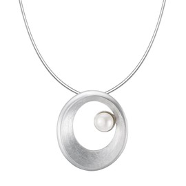 Vinani AAGP-S Pendant Open Oval Brushed with Freshwater Cultured Pearl and Sterling Silver 925 Snake Chain Italy, Sterling Silver