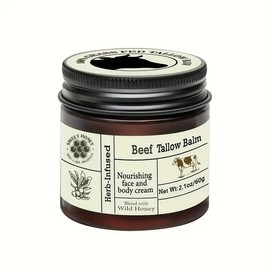 Herb-Infused Beef Tallow Balm with Wild Honey, Nourishing Face and Body Cream, 60g, Deep Moisturising