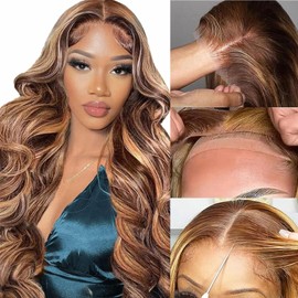 Wear and Go Glueless Wigs Human Hair Pre Plucked Pre Cut 5x5 HD Transparent Lace Closure Wigs Human Hair 180% Density P4/27 Highlight Ombre Body Wave Lace Front Wigs Human Hair 26 Inch