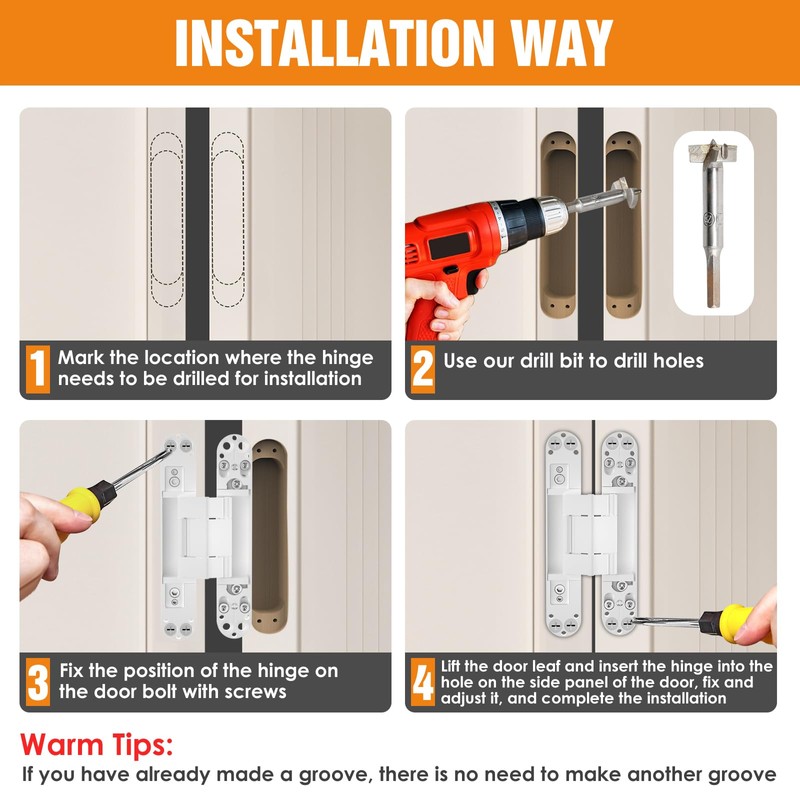 Lipshome 7" Hidden Door Hinge/Invisible Door Silent 180 Degree Swing