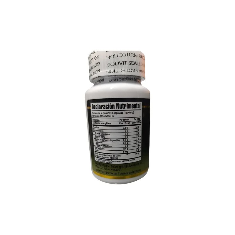 Maca Peruana Pura Orgánica 60 Capsulas 500mg Sabor Natural