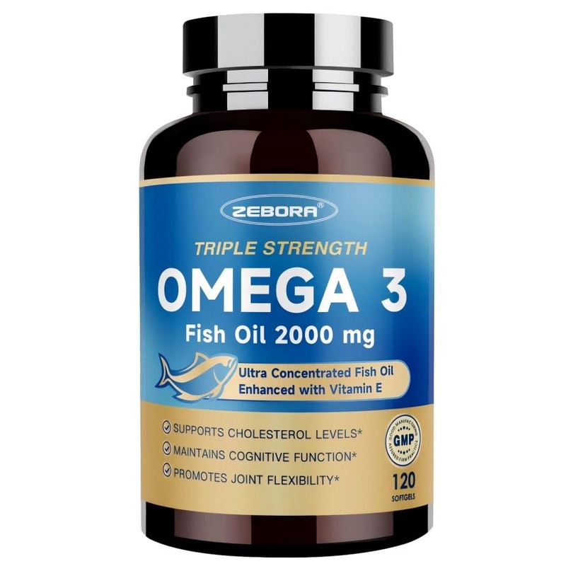 ZEBORA Aceite de pescado Omega-3 de triple potencia 2000 mg