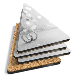 4 x Triangle Coasters - BW - Delicate Love Heart Lights Cork Backed MDF Glossy Tea Coffee Accessory #39546