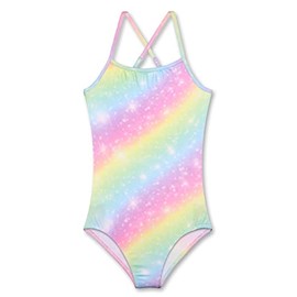 LUOUSE Girls Sparkle One Piece Swimsuits Quick Dry Racerback Hawaiian Beach Swimwear Bathing Suit with Adjustable Strap 5-6 Years