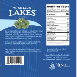 Thousand Lakes Freeze Dried Vegetables - Broccoli Florets - Bulk 5 ounces | 100% Florets - No Stems | No Salt Added
