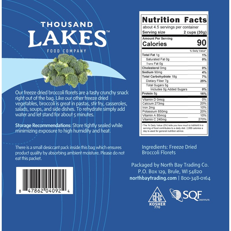 Thousand Lakes Freeze Dried Vegetables - Broccoli Florets - Bulk