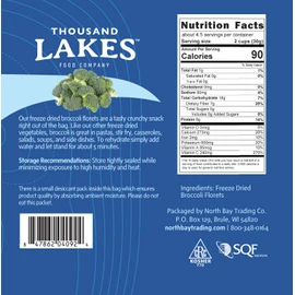 Thousand Lakes Freeze Dried Vegetables - Broccoli Florets - Bulk 5 ounces | 100% Florets - No Stems | No Salt Added