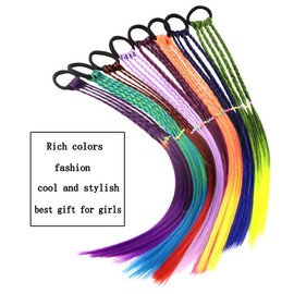 HUJIANWEN Colored Braids Hair Extensions with Rubber Bands Rainbow Braided Synthetic Hairpieces Ponytail Hair Accessories for Women Kids Girls Party Highlights Cosplay Dress Up