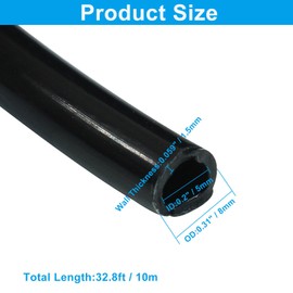 LifCratms 8mm x 5mm Pneumatic Tubing PU Polyurethane Air Compressor Tubing Air Hose Line for Fluid Transfer (Black 32.8ft/10Meters)
