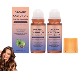 Aceite De Ricino Orgánico Con Rodillo De Cuarzo Rosa, Prensado En Frío Puro, Aceite De Ricino Orgánico En Roll-On De Cuarzo Rosa, Reduce Las Líneas Finas, para El Brazo, La Piel,El Cuerpo (2 PCS)