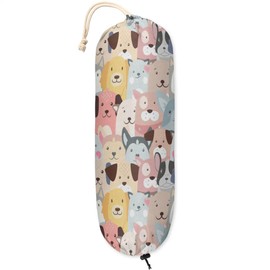 Plastic Bag Holder, Wall Mount Grocery Bag Holder for Plastic Bags, Washable Plastic Bag Storage Dispenser, Large Garbage Shopping Trash Bag Carrier Organizer for Home Kitchen(Colorful Cute Dog）
