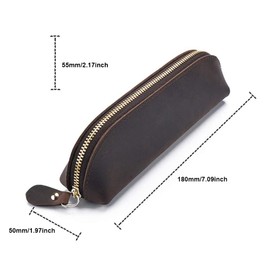 Genuine Leather Pencil Case Stationery Bag Unique Design Zippered Pen Pouch for School Work Office(Black)