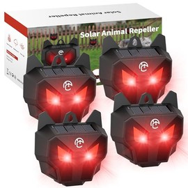 Solar Nocturnal Animal Repeller with Red LED Flashing Lights – Effective Coyote, Raccoon, Skunk, Deer & Hawk Deterrent – Waterproof Predator Lights for Yards, Gardens & Chicken Coops