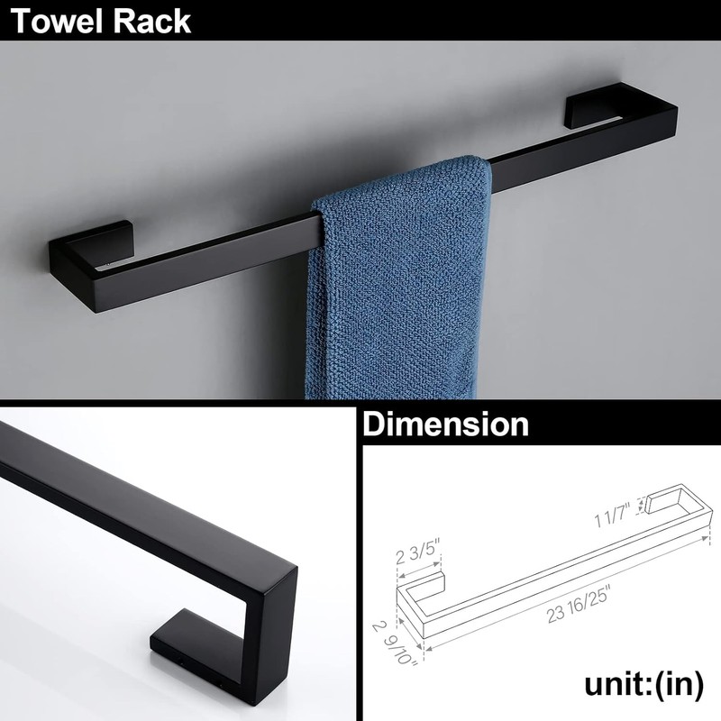 BAGNOLUX Matte Black Bathroom Hardware Set 4 Pieces, Bath Towel