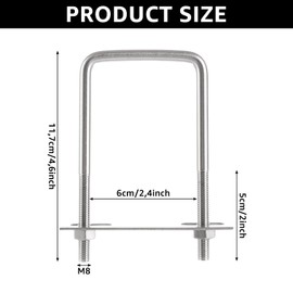 APACALI Pack of 6 U-bolts M8, 60 x 120 mm U-bolts, stainless steel M8 U-bolt with nut frame plate washer, hanger bolt for towing cars, ships repair pipelines