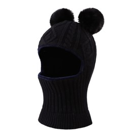 Winter Baby Knitted Hat Scarf Kids Boys Girls Hood Hats Toddler Earflap Beanie with Pompom(Black,M)