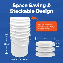 ePackageSupply 5 Gallon White Bucket with White Gamma Seal Screw on Airtight Lid | Made in USA | Food Grade | Heavy-Duty HPDE Plastic | Durable 90 Mil Pail | Easy Stack and Store | BPA Free (3 Count)