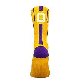 Mk Socks Player ID Jersey Number SINGLE Crew Sock - Gold, Purple, White (SINGLE-0, L)