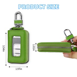 Wuyaoyao Car Key Fob Cover, Genuine Leather Car Key Case Holder with Keychain, Universal Car Smart Key Protector Case for Men Women (Green)