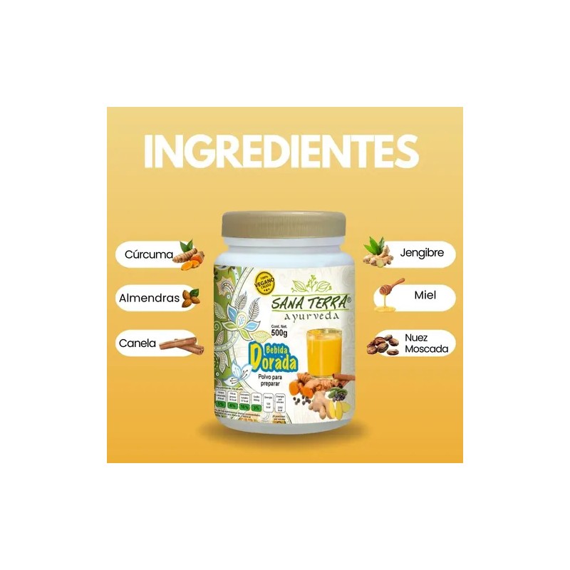 Golden Milk Leche Dorada Vegana, Cúrcuma Y Jengibre 500g