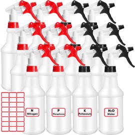 meekoo 12 Pcs 32 oz Plastic Spray Bottles Heavy Duty Spraying Leak Proof Mist Empty Water Bottle for Pets Cleaning Solutions Planting Spray Alcohol with Adjustable Nozzle and Label (Red, Black)