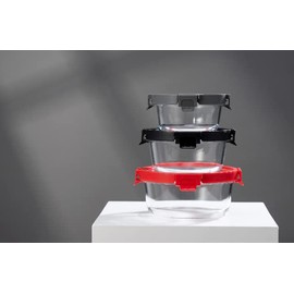 Genicook 6pc Round Glass container with lid and vent set, Microwavable, Food container