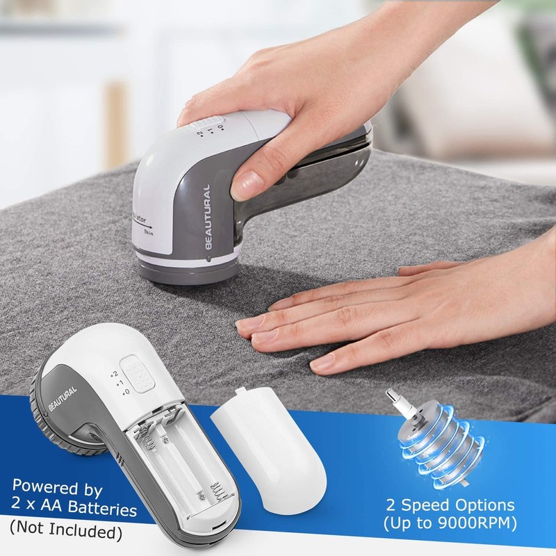 BEAUTURAL Portable Fabric Shaver and Lint Remover with 2-Speeds, Adjustable