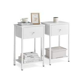 VASAGLE Nightstands, Set of 2 Side Tables with Fabric Drawer, 24-Inch Tall End Tables with Storage Shelf, Bedroom, White ULGS221W14