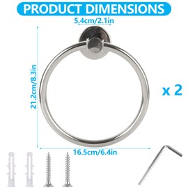 LOPYXBR Pack of 2 Towel Holder Ring Stainless Steel Towel Ring Silver Towel Holder Round Towel Holder Brushed Stainless Steel for Bathroom Living Room Kitchen