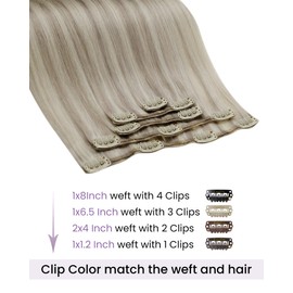 LaaVoo Blonde Clip in Hair Extensions Real Human Hair Clip in Extensions Full Head Straight Clip Extensions Highlight Ash Blonde Remy Hair Double Weft 80g 5pcs 12 Inch #18/613