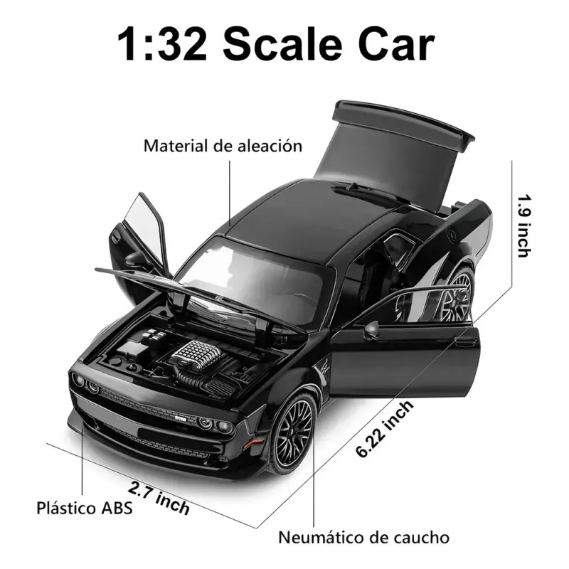 Dodge Challenger Hellcat Metal Escala 1:32 Luz Y Sonido Base.