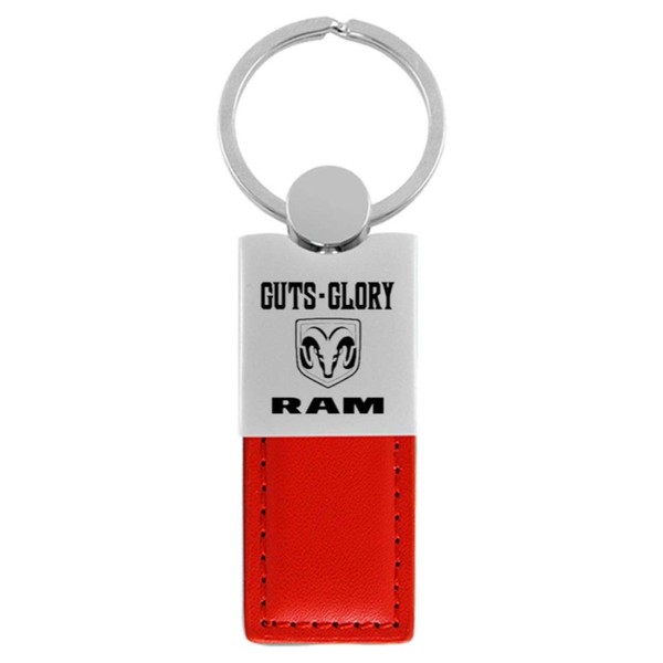 RAM Guts Glory Key Ring Red and Chrome Leather Rectangular