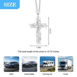 Bling Cross Car Rear View Mirror Charm, Crystal Rhinestone Religious Vehicles Rear View Mirror Pendant, Automotive Interior Decoration for Women Girls, Universal for Sedan SUV Truck (White)