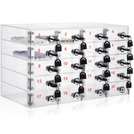 Layhit 20 Slots Cell Phone Locker Box for Classroom Clear Acrylic Cell Phone Storage Cabinet Bin with Door Locks for Classroom School Students Office Factory Employees
