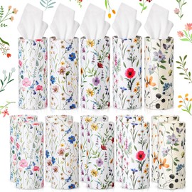 Cinnvoice 20 Pcs Spring Wildflower Car Tissues Cylinder with 3 Ply Facial Tissues Bulk, Wild Floral Round Tissue Boxes Tubes Travel Tissue for Car Cup Holder Home Bathroom Office Accessories