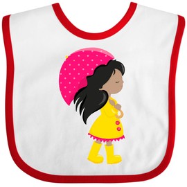 inktastic African American Girl, Girl in Raincoat, Umbrella Baby Bib White and Red 460a7