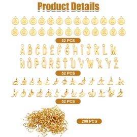 PEUTIER 156pcs/6 Sets A-Z Letter Charms for Jewelry Making, 3 Designs Initial Pendants Mini ABC Alphabet Charms with 200 Open Jump Rings for Bracelets Necklaces Crafts, Metal
