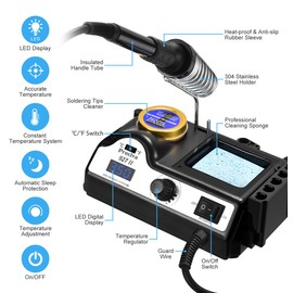 Preciva Soldering Station, 60 W Soldering Iron Set with Display, Adjustable Temperature (90 - 480 °C) & Standby Mode, Soldering Set for Hobby Soldering