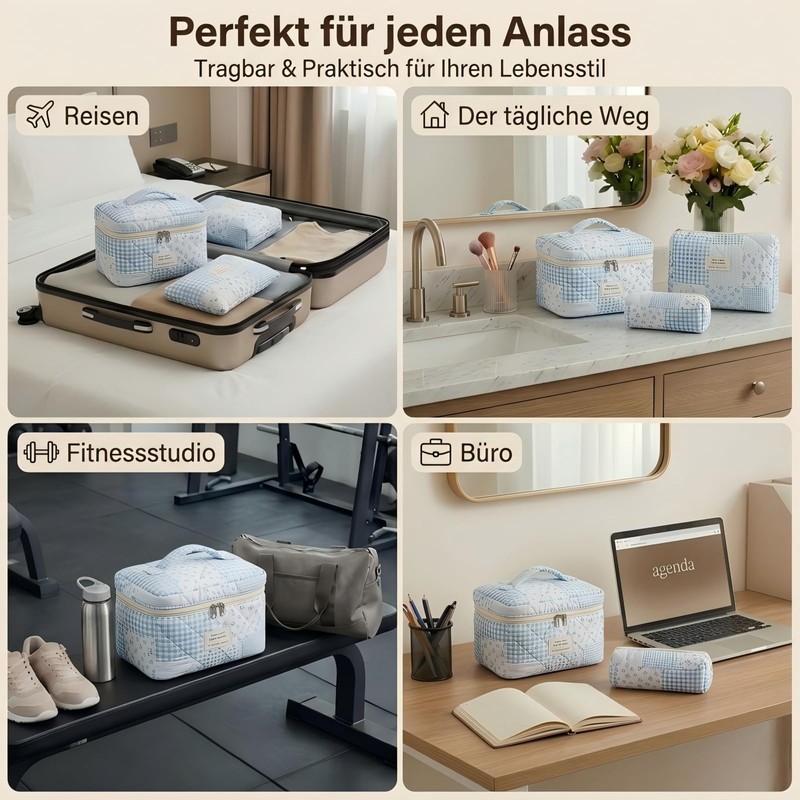 Set di 3 beauty case da donna con motivo floreale,