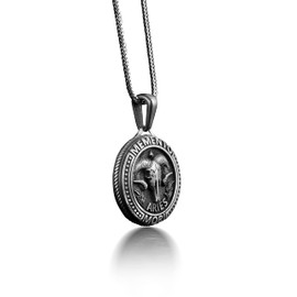 Aries Memento Mori Coin Necklace For Men, Zodiac Sign Coin Necklace in Silver, Gothic Horoscope Necklace For Boyfriend, Ram Skull Necklace