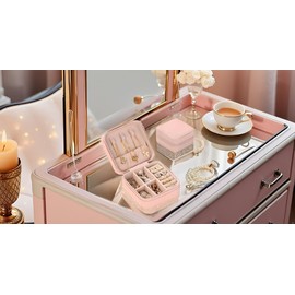 FAARM Travel Jewellery Organiser Jewelry Box Small Portable Mini Women Girls Leather Travel Storage Case Holder Ring Earrings Necklace Bracelet Gift for Loved Ones 10x10x5 Cm Assorted Color(1 Count)