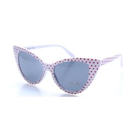 Boolavard Cateye Sunglasses for Women Classic Vintage High Pointed Winged Retro Design (Cat Eye - White Red-Dot)