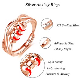 Loutade Silver Anxiety Rings, 925 Sterling Silver Women's Anxiety Ring, Freely Adjustable Anti-Anxiety Decompression Rings, Infinity Spinner Fidget Ring with Beads Band, Unisex Fidget Ring, Fidget Rings