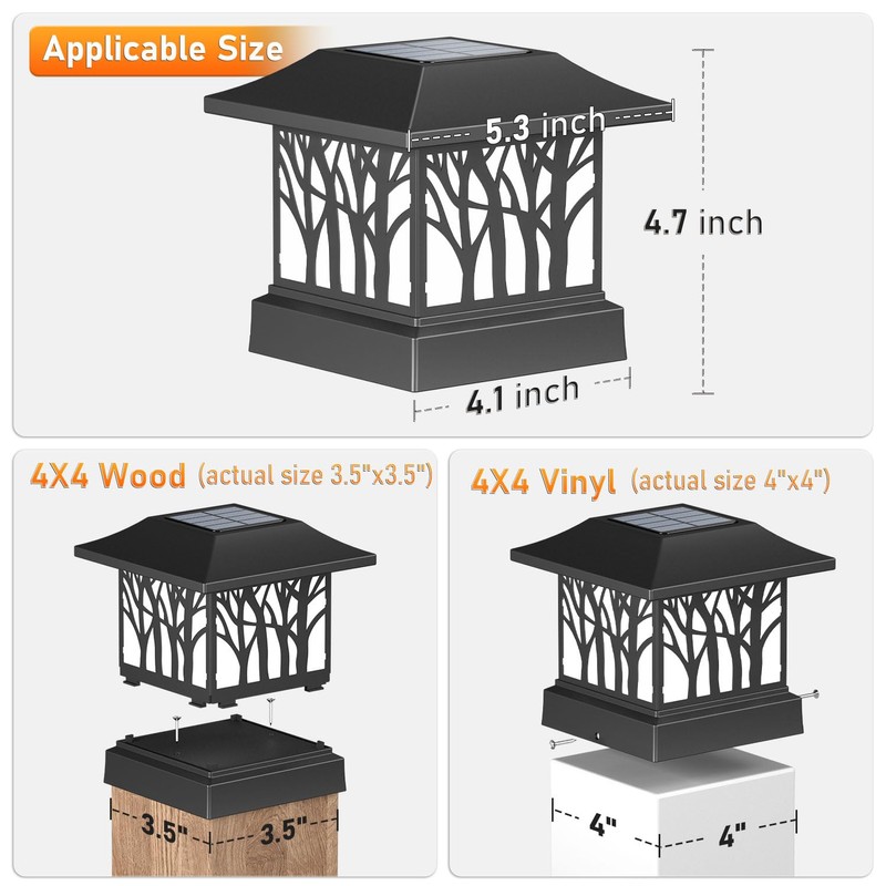 Viewsun 8 Pack Solar Post Cap Lights, Outdoor Fence Solar