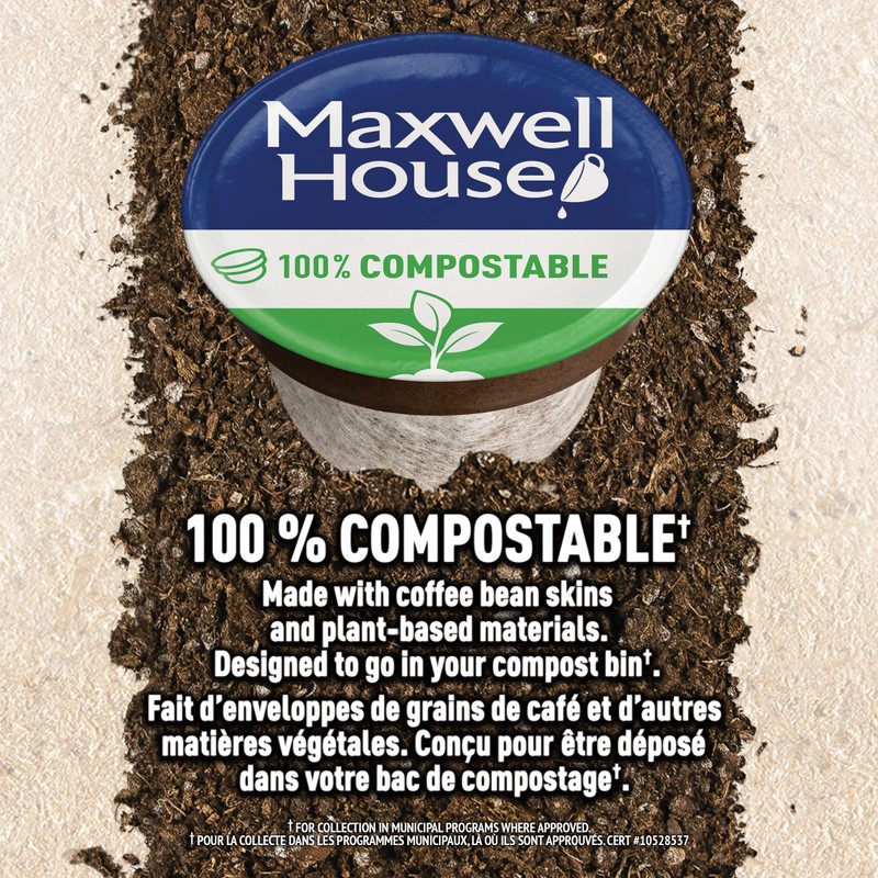 Maxwell House Dark Roast Coffee 100% Compostable K Cup Pods,