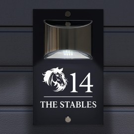 Custom Signs Solar Illuminated Modern Anthracite House Number Sign 24cm x 14.5cm Horse Equestrian Design