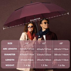 NINEMAX Golf Umbrella 62 Inch Automatic Open, Large Double Canopy Vented Oversize Stick Umbrellas Extra Large Windproof Waterproof for Rain(Wine Red)